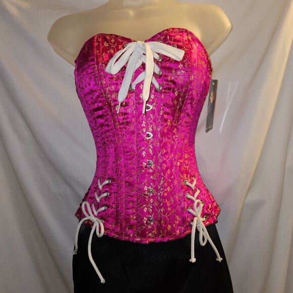 NEW 2X PINK METALIC BABYLON LEATHER CORSET 32" - Picture 10 of 15